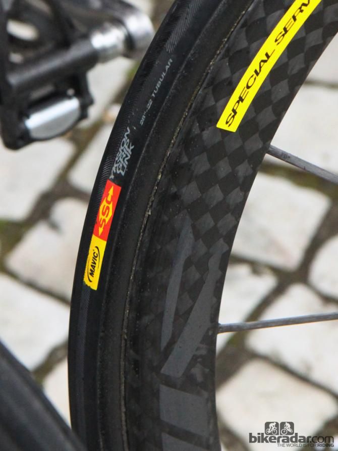 These 'Mavic' tubulars on Alexander Kristoff's (Katusha) Canyon Ultimate CF SLX are more likely rebadged Hutchinson