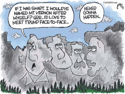 Political Cartoon U.S. Mt Rushmore presidents Mt Vernon Trump