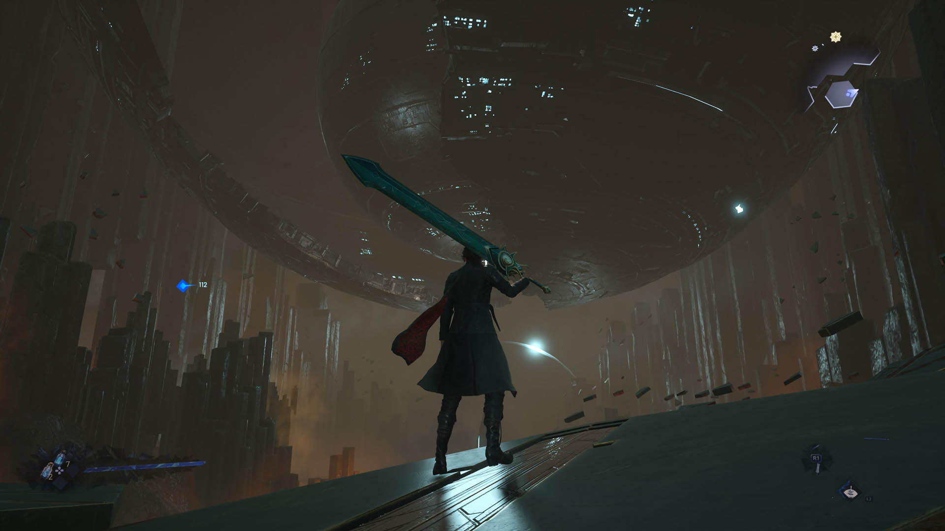 Kaser looks around an Alternate Dimension in Lost Soul Aside with greatsword on his shoulder