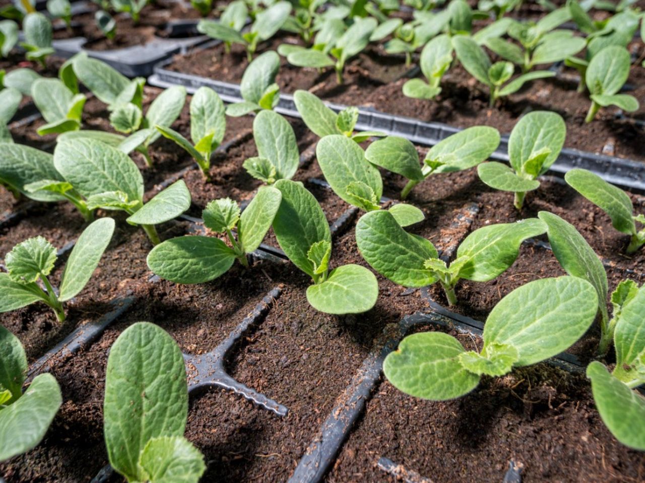 Seedlings In Plastic Black Trays