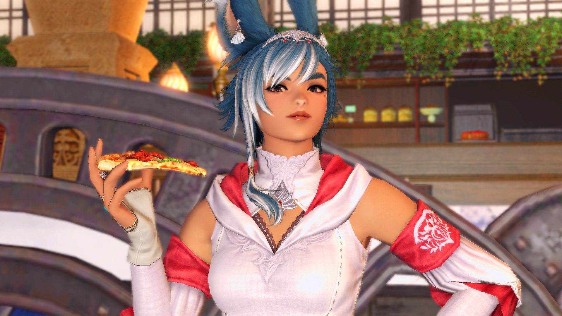 Viera eating pizza