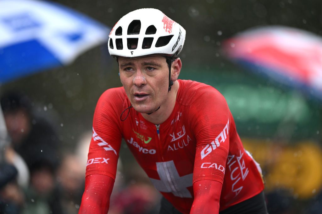 AURON FRANCE MARCH 15 Mauro Schmid of Switzerland and Team Jayco AlUla crosses the finish line on second place during the 83rd Paris Nice 2025 Stage 7 a 1093km stage from Nice to Auron 1603m UCIWT on March 15 2025 in Auron France Photo by Dario BelingheriGetty Images