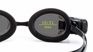 Form Smart swimming goggles, view of lense displaying pace over 200m