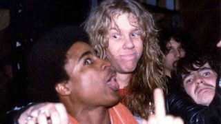 Katon W De Pena of thrash metal band Hirax with metallica’s James Hetfield in the 80s