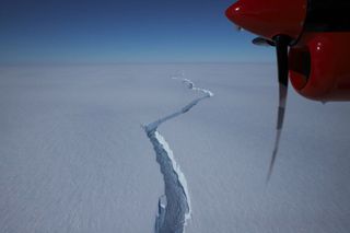 The team at the Halley Research Station on the Brunt Ice Shelf captured an aerial photo of the North Rick crack in January 2021.