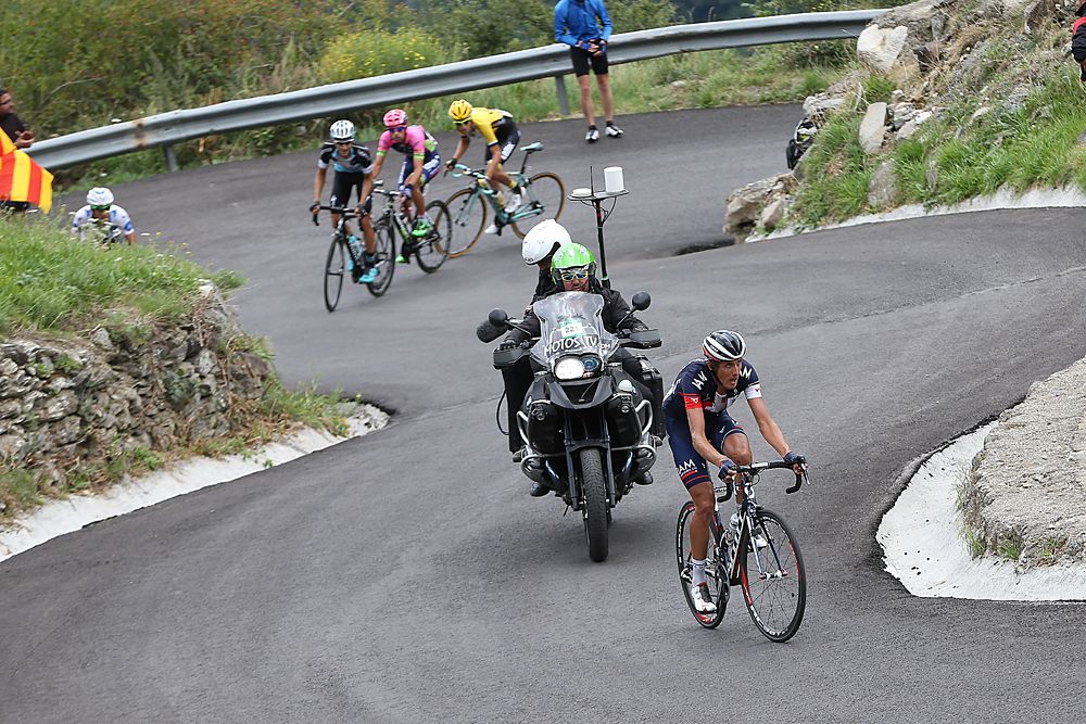 Jerome Coppel (IAM Cycling) on the steep part of the climb