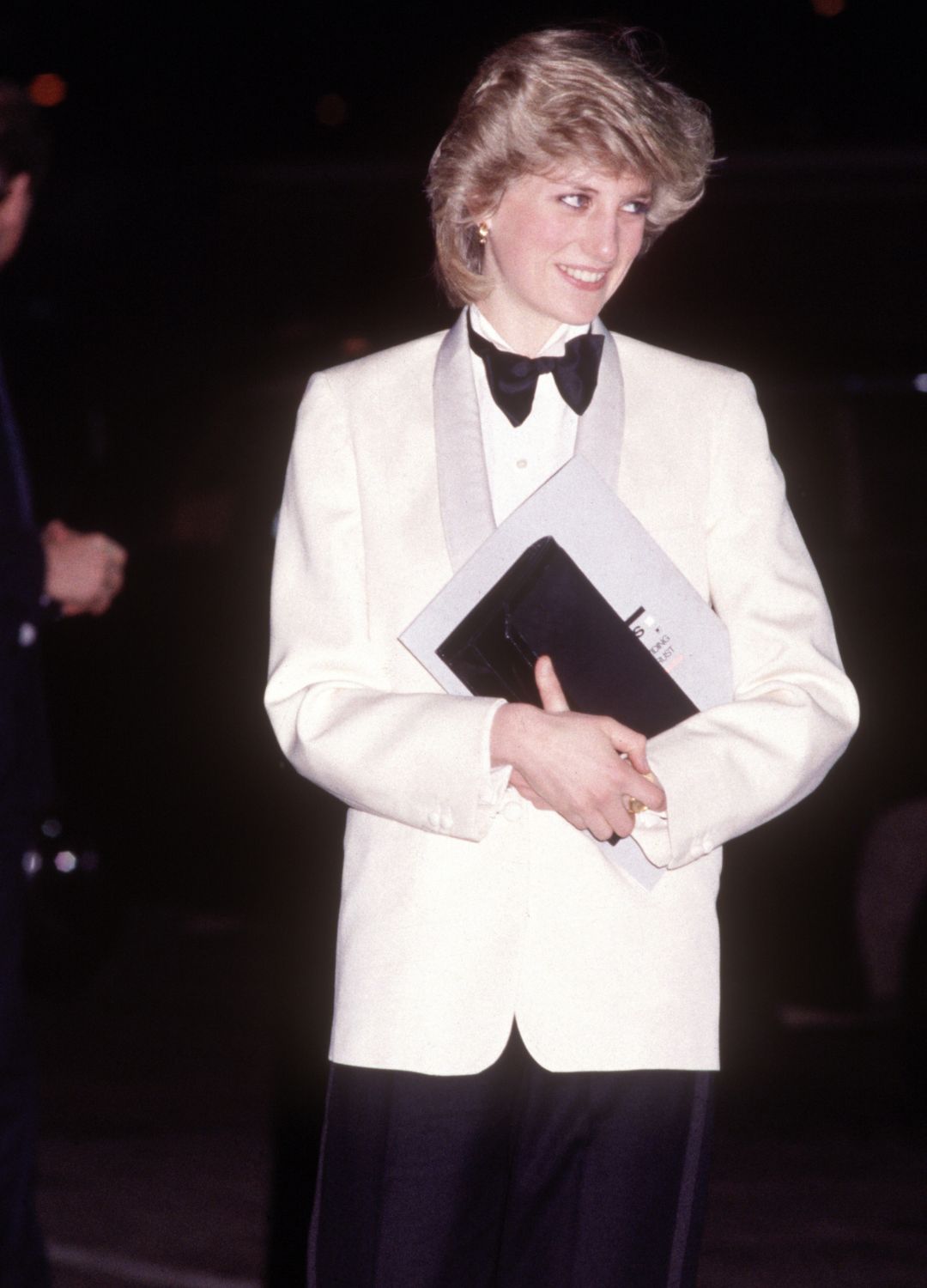 Princess Diana wearing a white tuxedo
