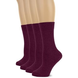 Hugh Ugoli Women's Cotton Crew Socks | Plain Color, Regular Fit, Soft Casual Socks for Trouser, 4 Pairs, Burgundy, Shoe Size: 6-9