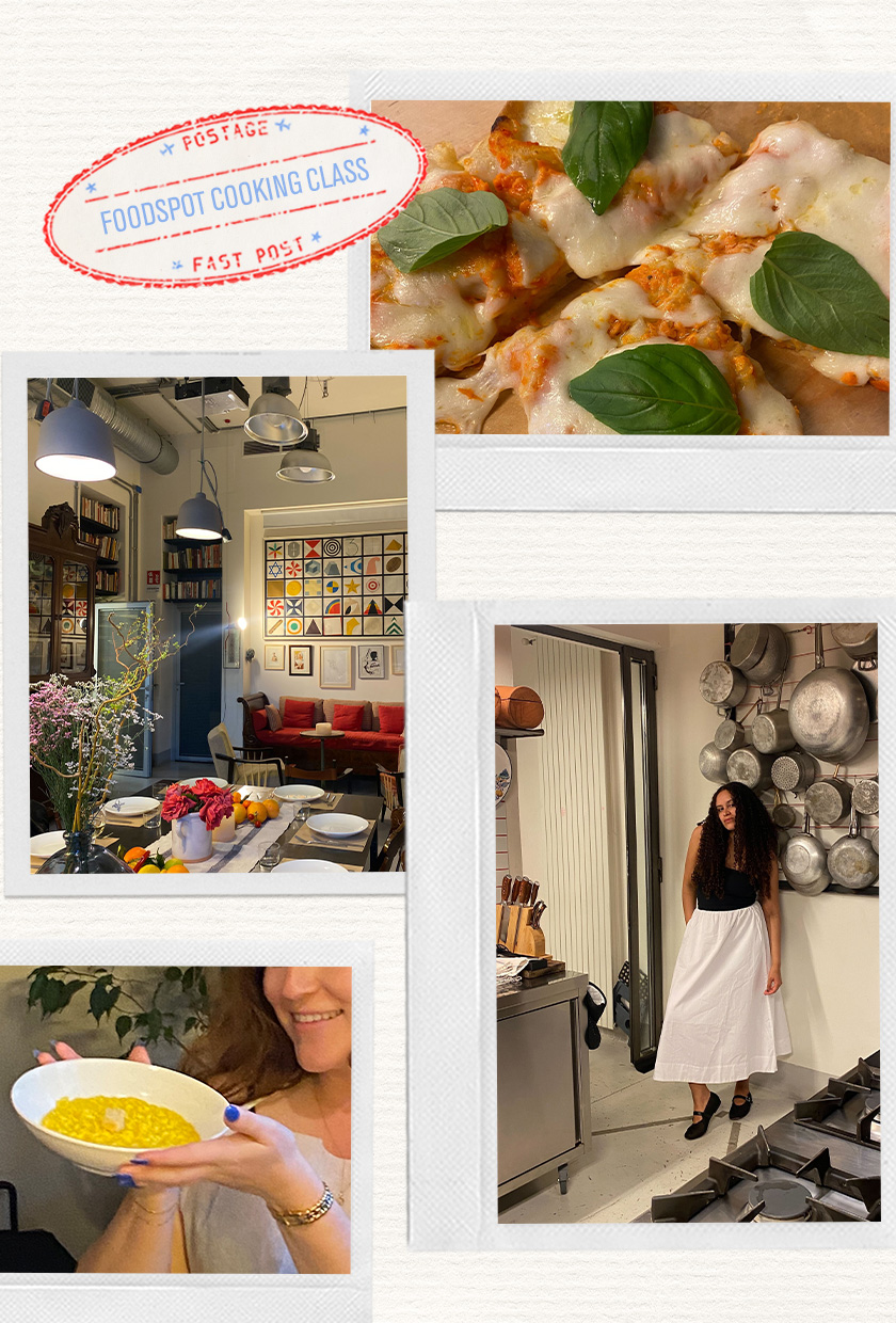 a collage of photos from a milanese food cooking class at foodspot in Milan