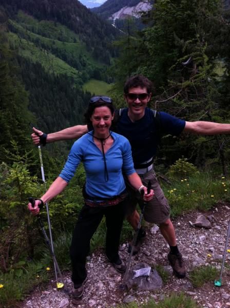 Mary McConneloug and Mike Broderick enjoy a hike in Austria