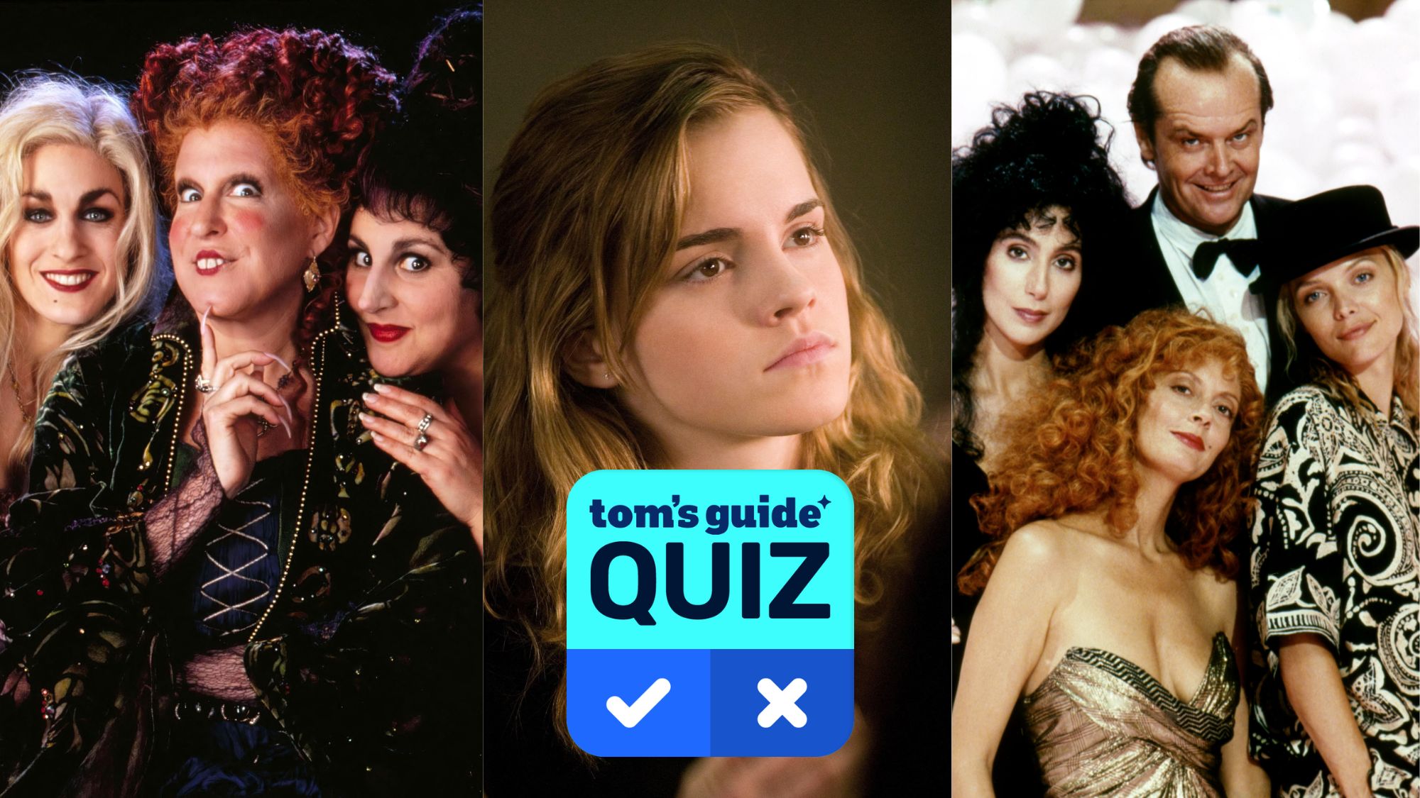 A composite image shows three stills from movies about witches, with a Tom's Guide Quiz graphic overlaid