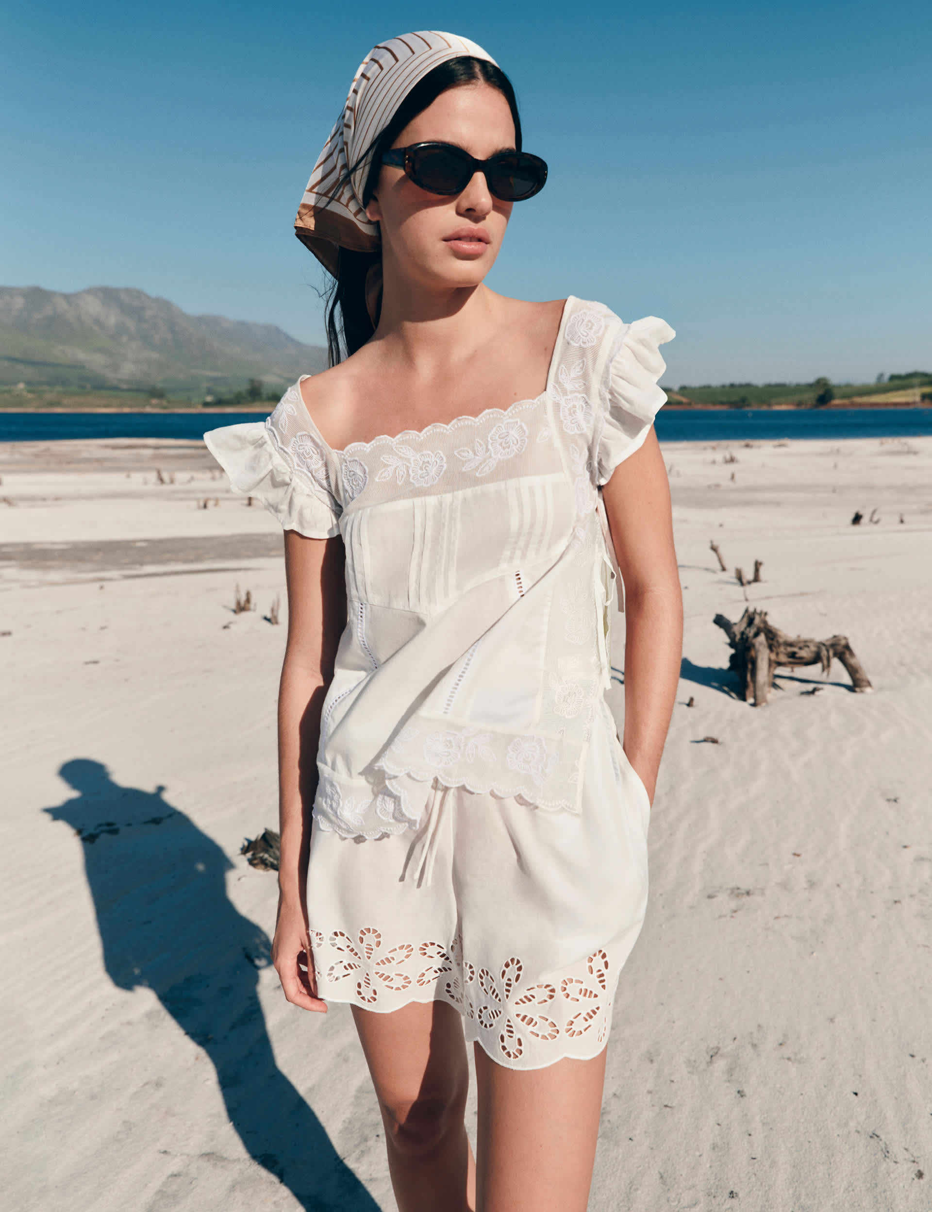 Pure Cotton Lace Bib Detail Embroidered Top