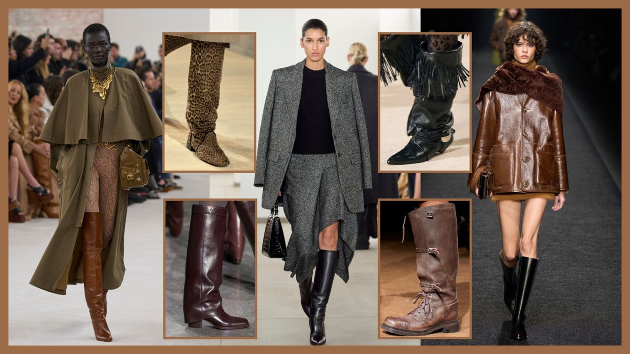 collage featuring fall 2024 boot runway trends 