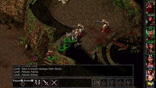 A party of adventurers in Baldur's Gate fighting a wave of monsters