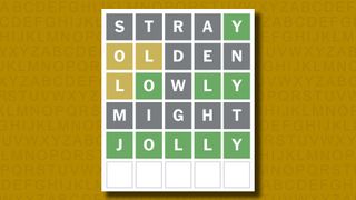 Respuesta de Wordle al juego n.° 1037 sobre un fondo amarillo
