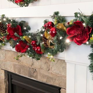 9 ft. Artificial Christmas Garland with Lights - Red Magnolia