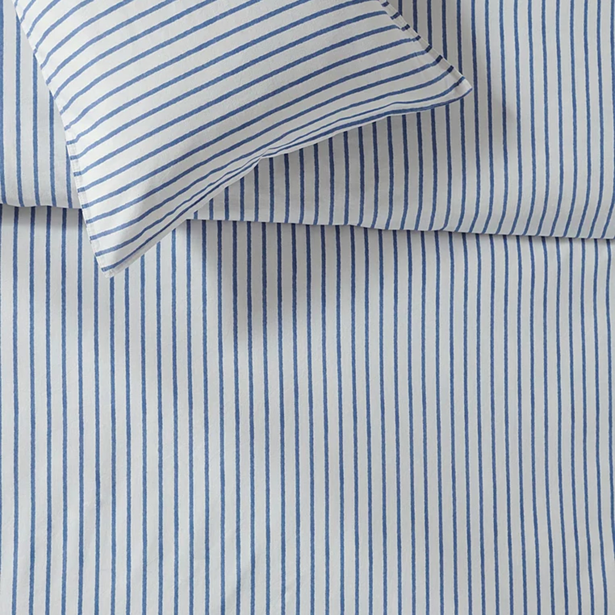 George Home Blue &amp;amp; White Mini Stripe Relaxed Washed Cotton Duvet Set