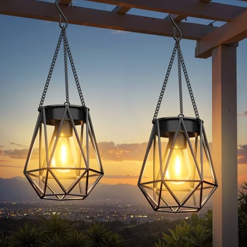 Rechoo Solar Lights - 2 Pack Hanging Garden Lanterns With Led Bulb