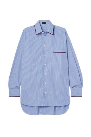 Etro Oversized velvet-trimmed striped cotton-poplin shirt