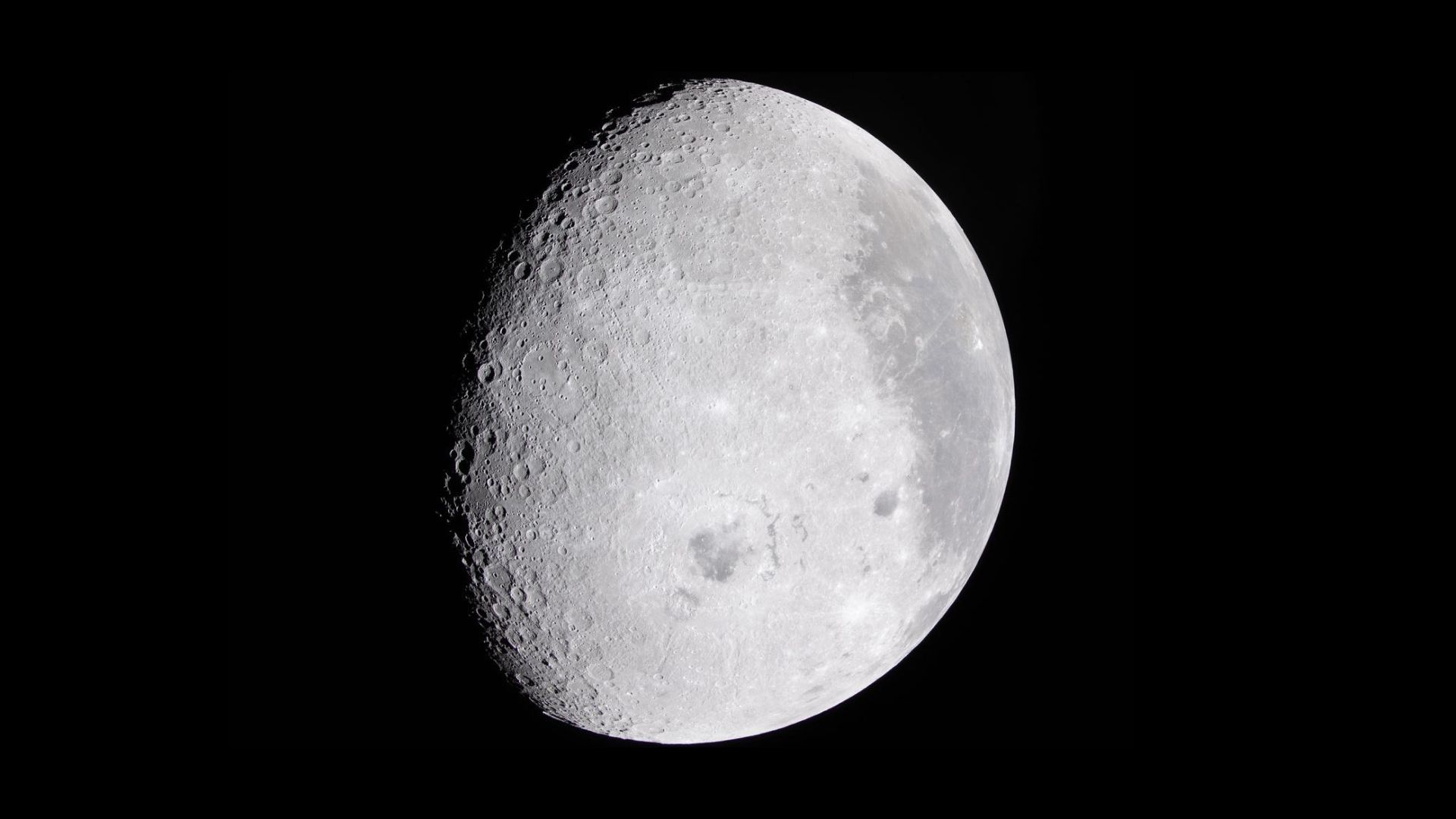 During the first shift of the lunar flyby observation period, the Artemis II crewcaptured more than two-thirds of the Moon, highlighting surface details on the nearside