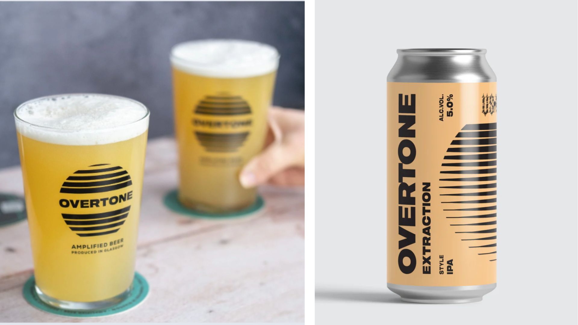 an image of the beer can and two pints that have been poured into branded glasses