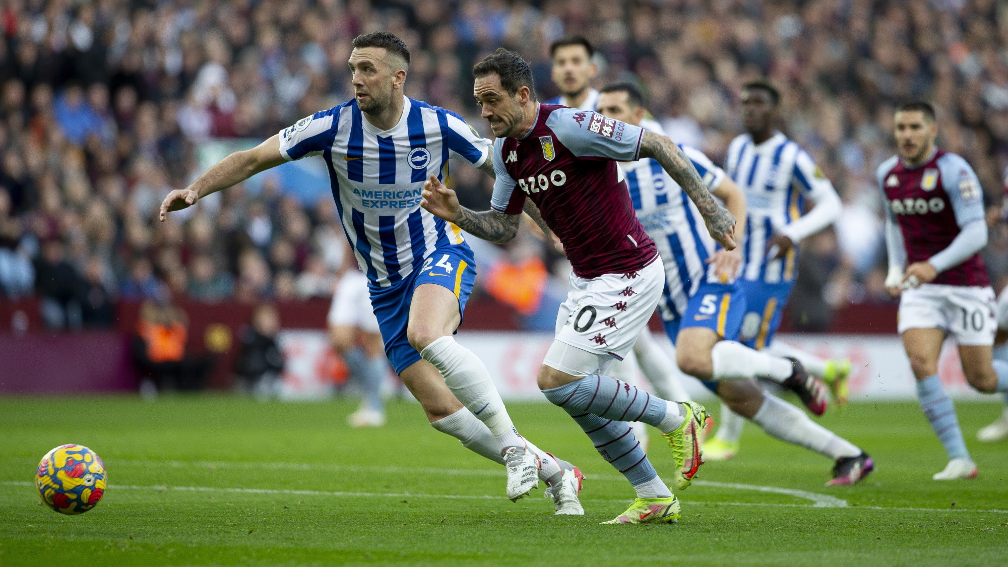 Danny Ings of Aston Villa playing against Brighton in the Premier League