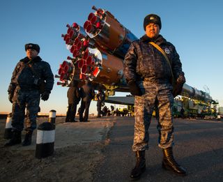 Security Guards Soyuz Rocket Rollout