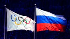 The Olympic and Russian flags at the 2014 Winter Olympics in Sochi
