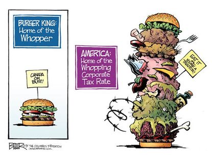 Editorial cartoon business Burger King taxes