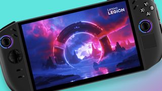 Lenovo Legion Go 2 prototype render on a colourful background.