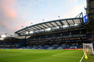 A general view inside the stadium prior to the UEFA Champions League group E match between Chelsea FC and AC Milan at Stamford Bridge on October 05, 2022 in London, England.