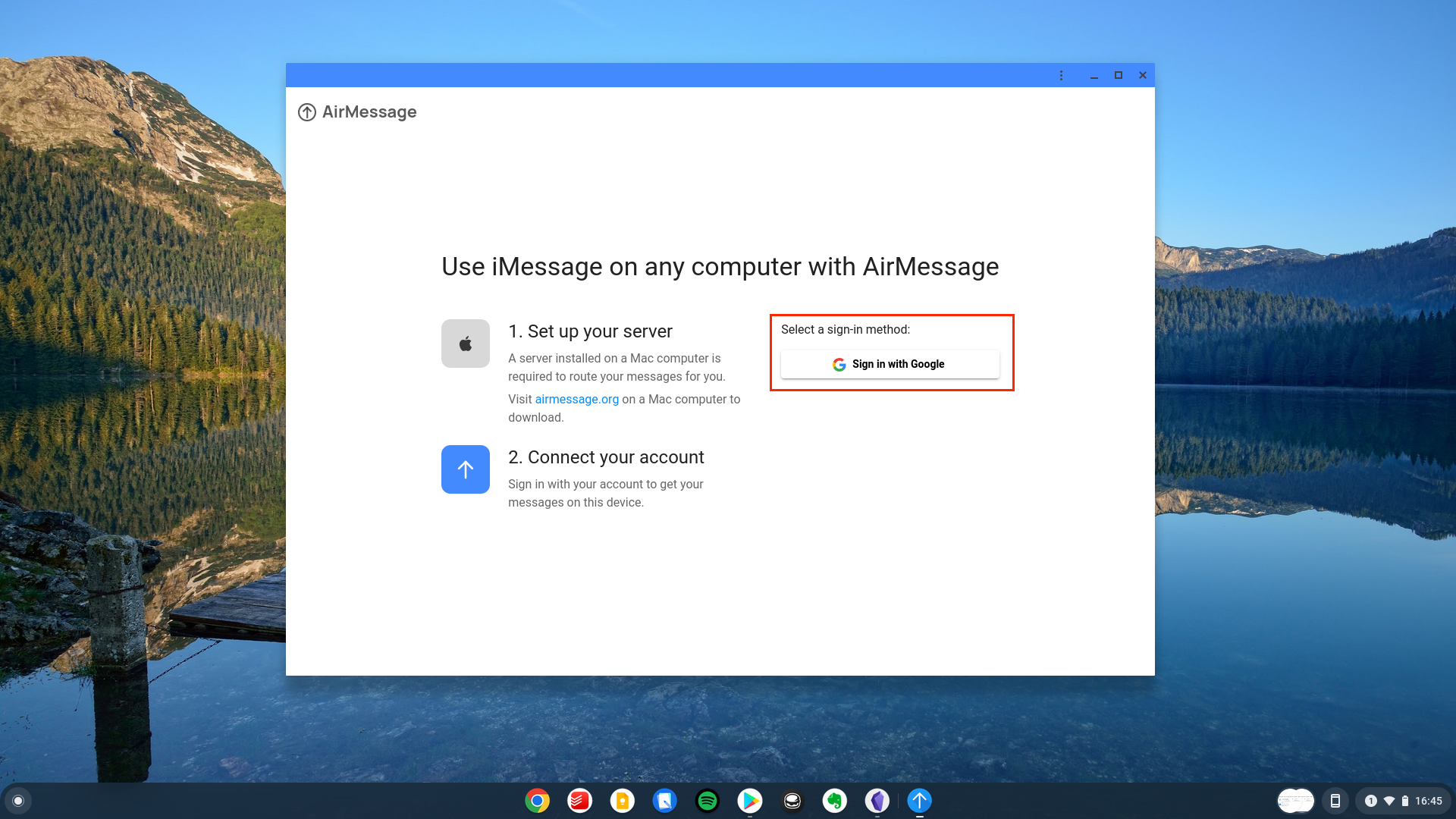 Sign into AirMessage PWA on Chromebook