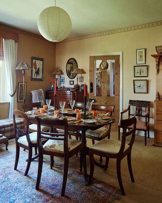 wooden antique dining furniture in dining room