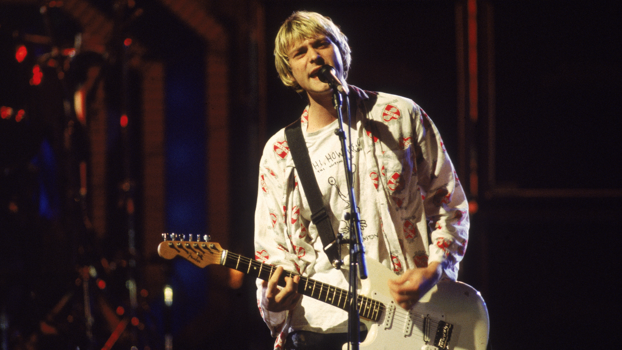 Kurt Cobain singing onstage in 1992