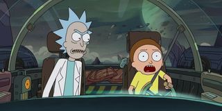 Rick and Morty driving a spaceship