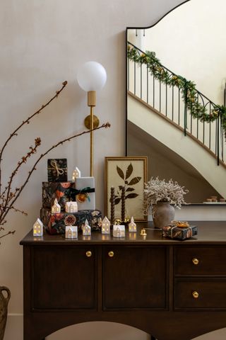 sideboard with a christmas vignette