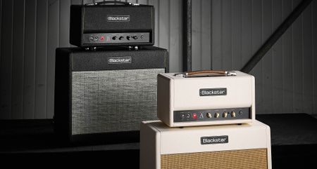 Blackstar's TV-10BH and TV-10AH heads and matching cabinets photographed in an industrial setting