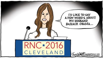 Political cartoon U.S. Melania Trump speech