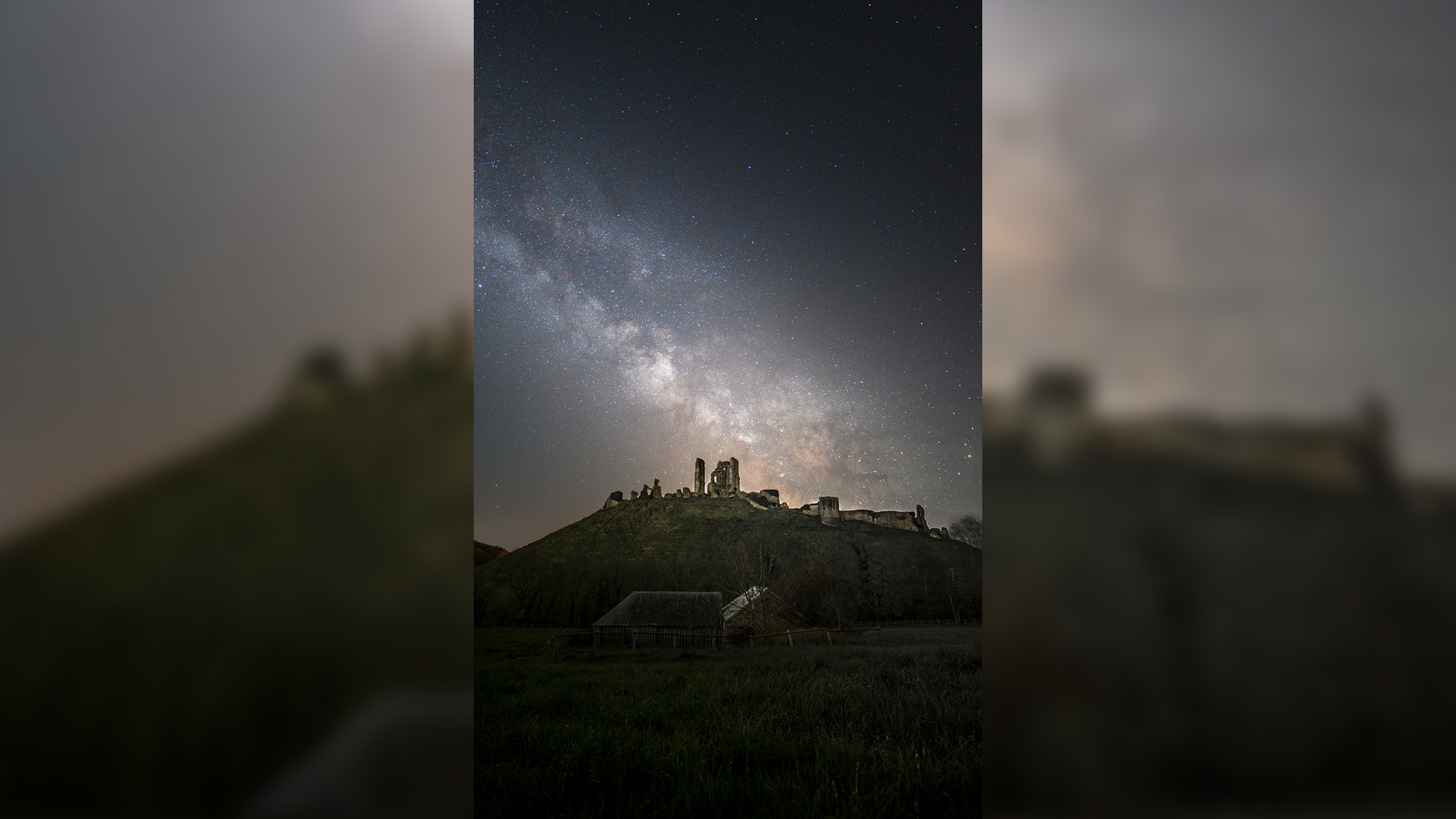 The Milky Way captured above the ruins of Corfe Castle — Dorset, UK.