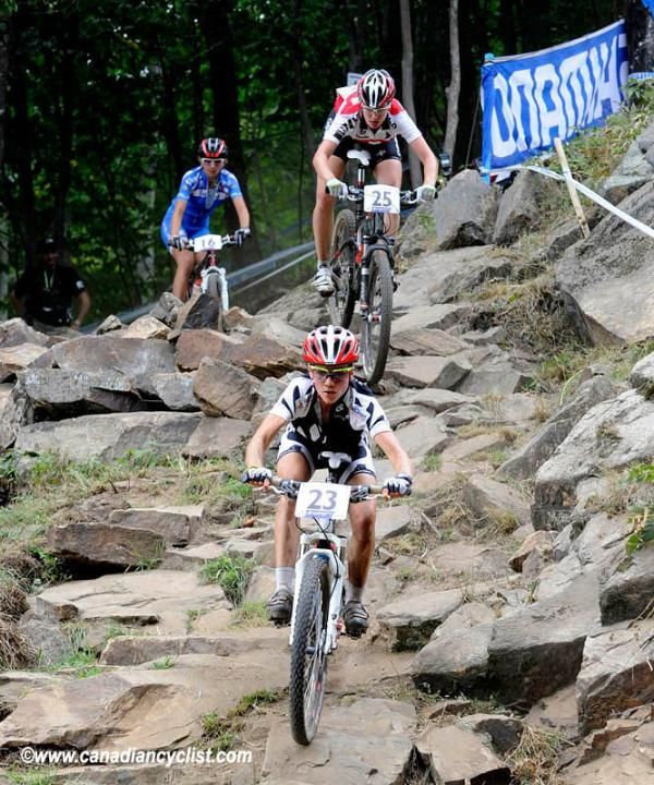 Samara Sheppard (New Zealand) leads Michelle Hediger (Switzerland) in the rock garden