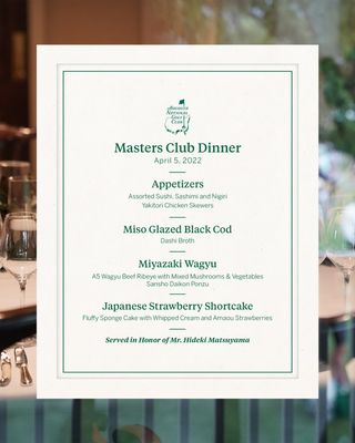 Hideki Matsuyama Champions Dinner Menu