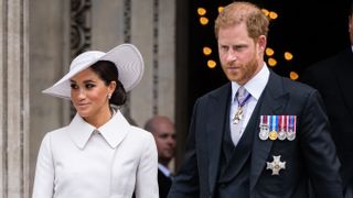 Meghan, Duchess of Sussex and Prince Harry, Duke of Sussex attend the National Service of Thanksgiving at St Paul's Cathedral on June 03, 2022