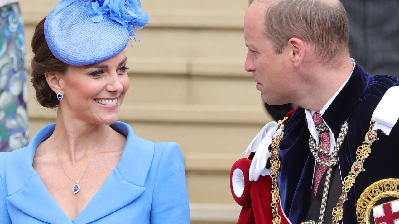 Britain&#039;s Prince William, Duke of Cambridge (R) and Britain&#039;s Catherine, Duchess of Cambridge, (L) attend the Most Noble Order of the Garter Ceremony at St George&#039;s Chapel, in Windsor Castle, in Windsor, west of London on June 13, 2022. - The Order of the Garter is the oldest and most senior Order of Chivalry in Britain, established by King Edward III nearly 700 years ago.