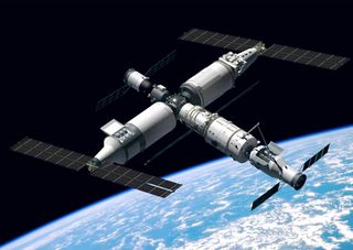 An artist's illustration of China's space station in Earth orbit. The station is scheduled to be complete by the end of 2022.