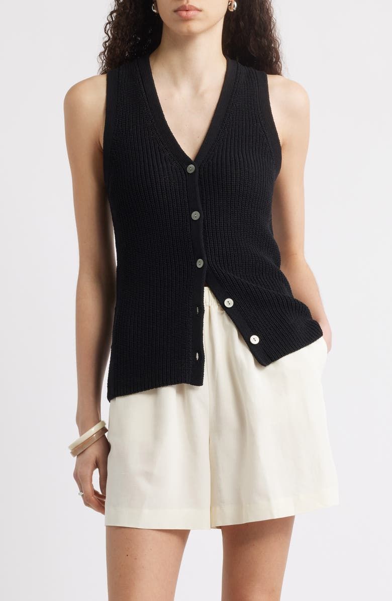 Button Front Cotton Blend Sweater Vest