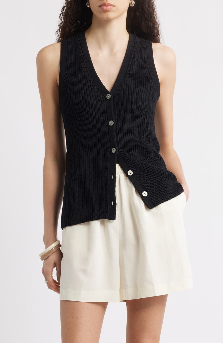 Button Front Cotton Blend Sweater Vest