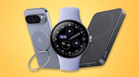 Google Pixel accessories on yellow background