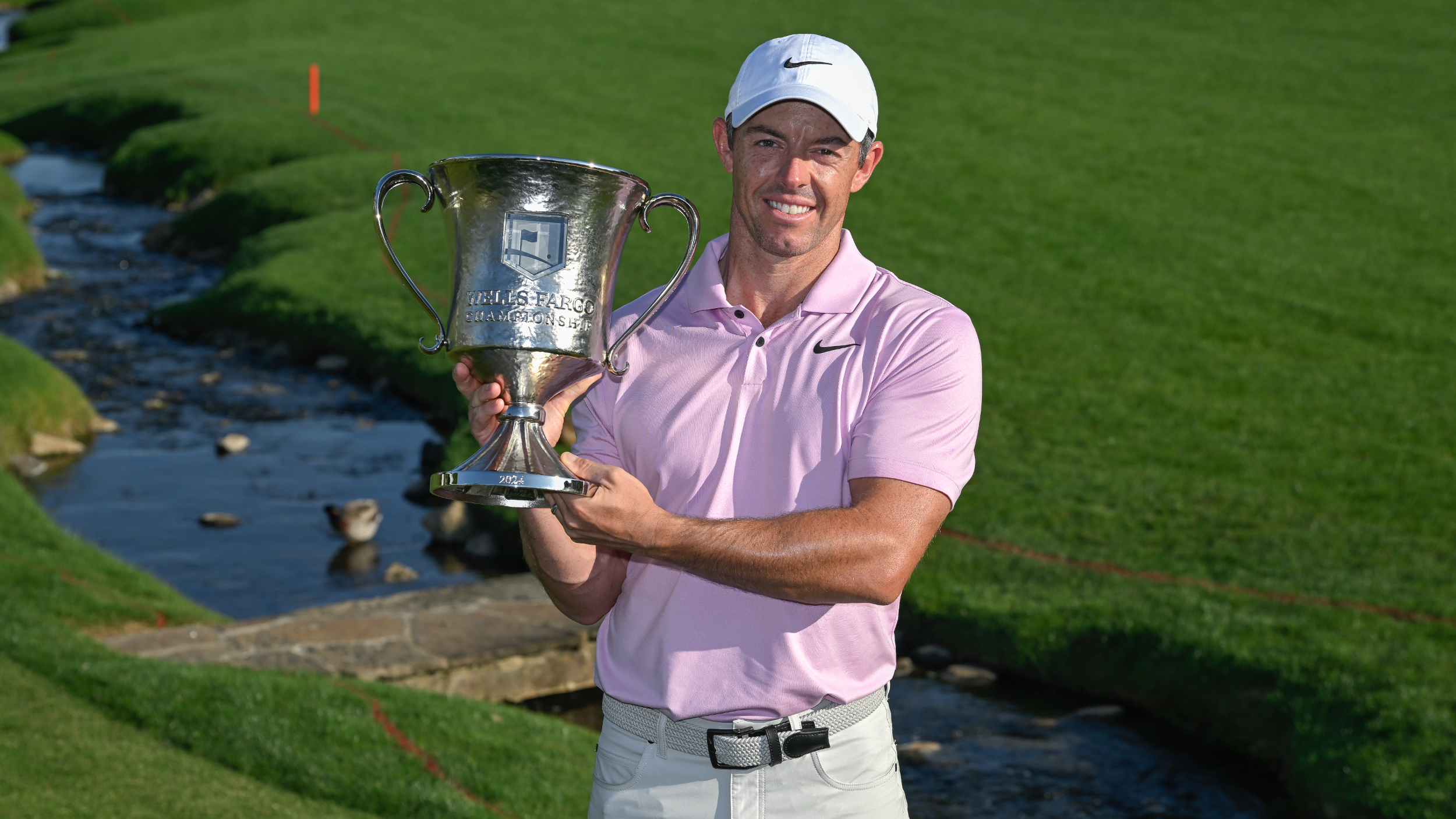 Rory McIlroy with the Wells Fargo Championship trophy