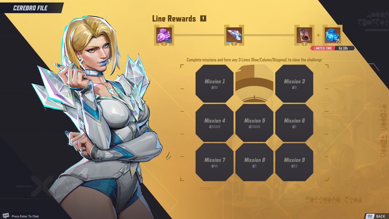 Marvel Rivals Cerebro Database event - The Emma Frost Cerebro file missions.