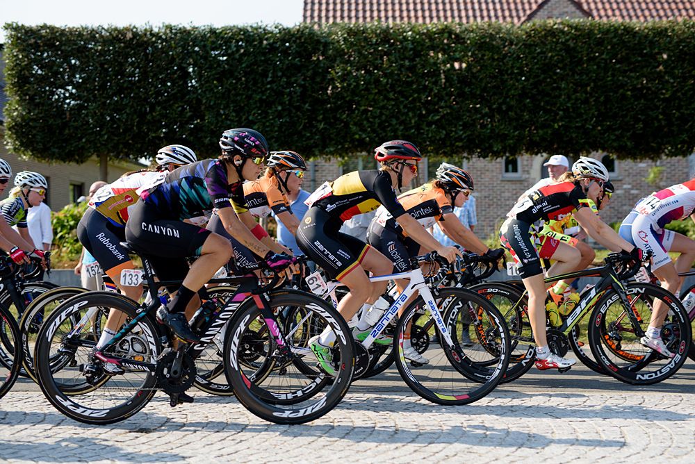 One lap to go for Barbara Guarischi at the 108 km Stage 2 of the Lotto Belgium Tour 2016 on 8th September 2016
